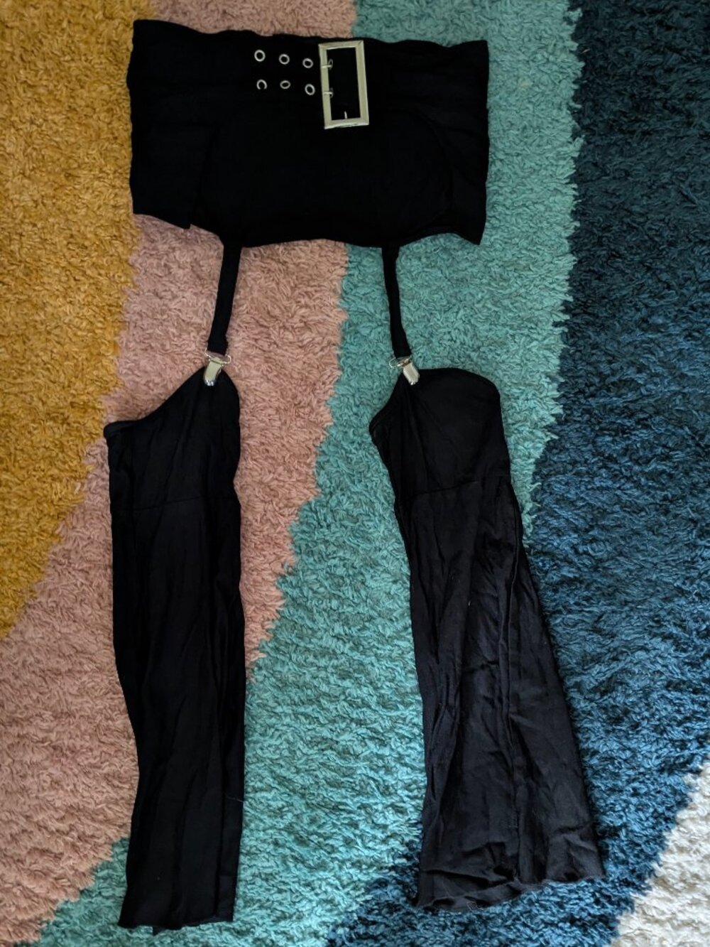 XS Black Garter Flare pants with skirt top
